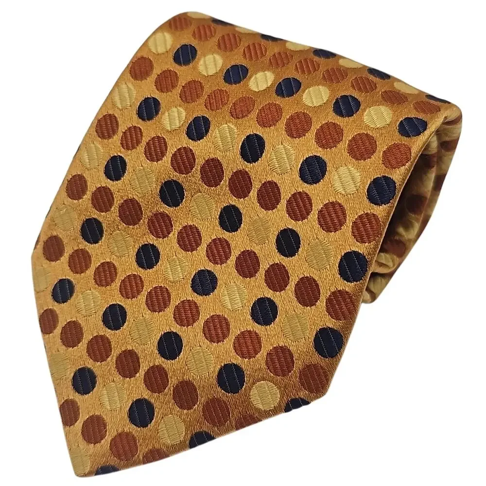 Jos A Bank Signature Gold Polka Dot Silk Tie Jacquard Geometric Italy XL 63